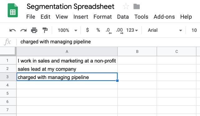 Starting spreadsheet